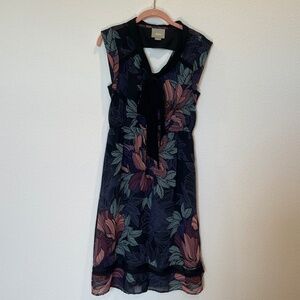 Maeve Black and Pink Floral Midi Dress